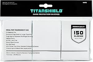 TitanShield TitanShield (150 Sleeves, White) Compatible with Standard Sized Board Games, MTG Magic The Gathering, Pokemon, Lorcana, and Trading Card Sleeves Deck Protector 2.5" x 3.5" 66x91mm