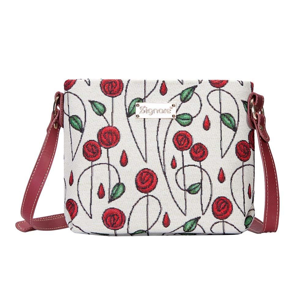 Signare Tapestry Crossbody Bag Small Shoulder Bag for Women with Floral Design (Mackintosh Rose, XB02-RMSP)