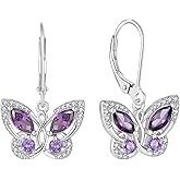 Starchenie Butterfly Earrings for Women 925 Sterling Silver Leverback Earrings Birthstone Butterfly Jewelry Gifts