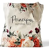 ZHANTUONE Principal survival kit Funny Canvas Large Shopping Capacity Grocery Tote Bag, Reusable with Zipper Inner Pockets, Retirement Appreciation Gifts for Principal, Graduation Appreciation Gifts