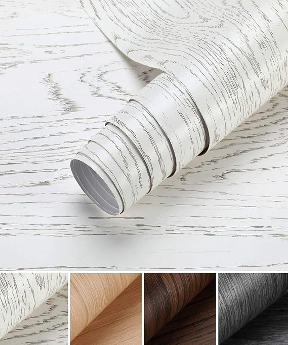 Oxdigi White Wood Grain Contact Paper 24 x 196 inches Decorative for