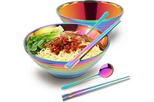 Buyer Star 304 Stainless Steel Ramen Bowl Set, Premium Non-Slip Soup Bowl with Spoons and Chopsticks, Japanese Soup Bowl For 