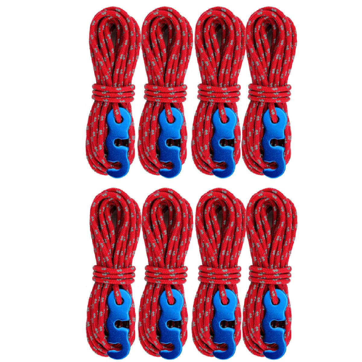 Azarxis Reflective Guy Ropes 3mm Guylines 4m / 13ft Tent Camping Cords Lightweight with Heavy Duty Aluminum Line Adjusters Tensioners for Tying Down Tarps Fixing Outdoor Packaging (Red - 8 Pack)