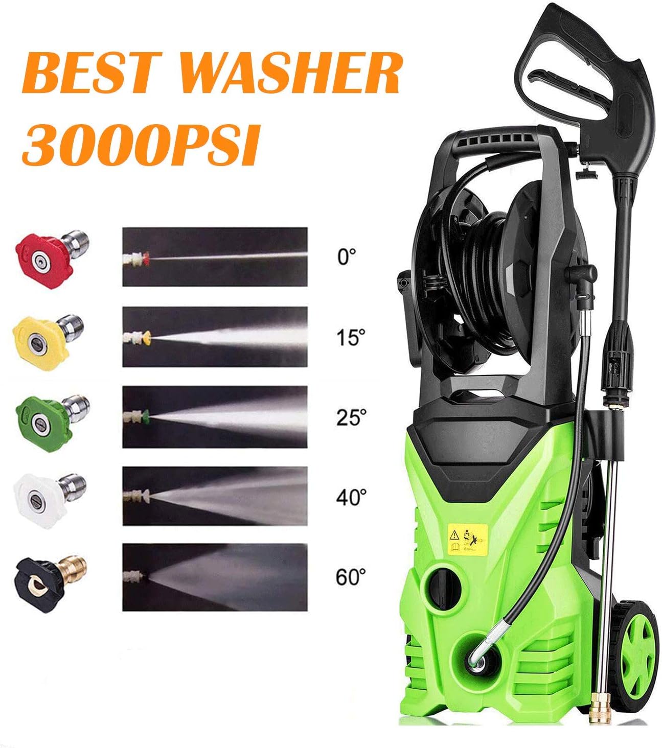 Homdox 3000 PSI Pressure Washer,1.80 GPM Electric Pressure Washer,Electric Power Washer with 5 Quick-Connect Spray,Hose Reel and Rolling Wheels