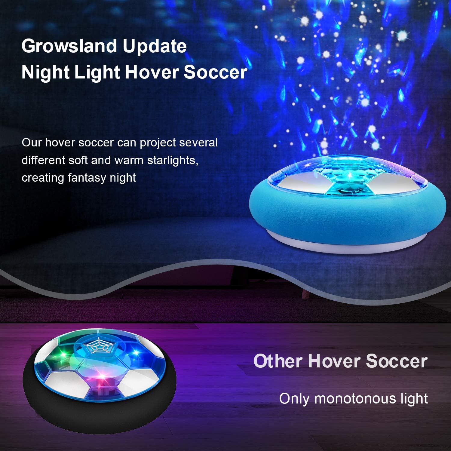Growsland 2-in-1 Starlight Hover Soccer Ball Set with 2 Goals - Kids Toys Projector Rechargeable Air Soccer with LED Light & Foam Bumper Outdoor Indoor Toy Ideal Gift for Toddler Boys Girls: Toys & Games
