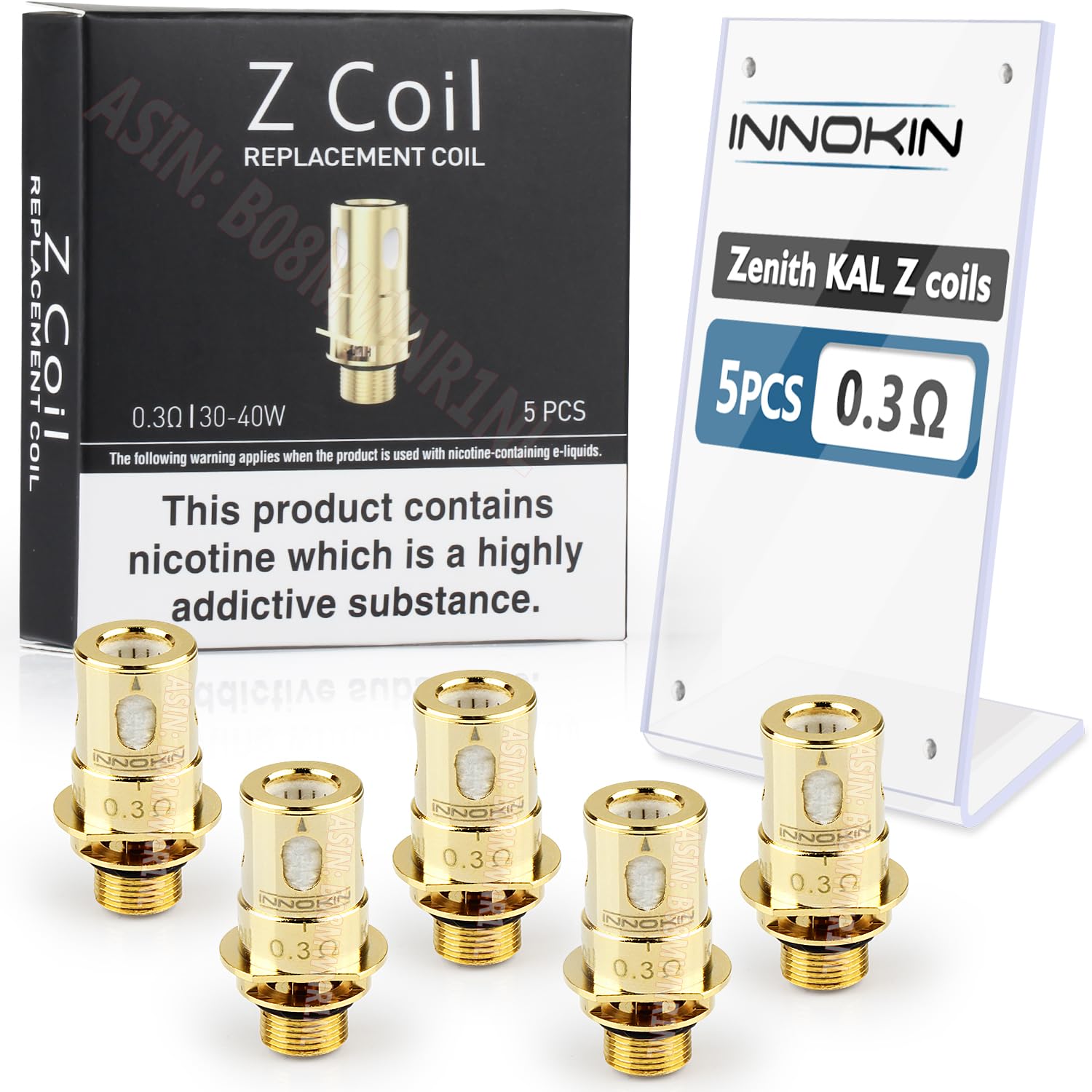 Innokin Zenith Z Coil, KAL 0.3ohm Replacement Coils Work for Kroma-Z Pod, iTaste-A Kroma, Z50 Kit, Pack of 5, No Nicotine