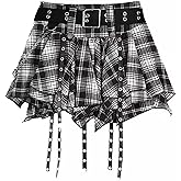 Sunidol Women's Y2K Gothic Punk Skirt High Waist Plaid Pleated Skorts Ruffles Fairy Grunge A-Line Skater Skirts