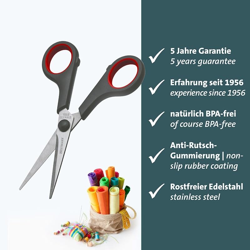 Tijeras para manualidades 14 cm – tijeras multiusos, ideales para cortar plástico, papel, cartón y más – acero inoxidable, negro, rojo