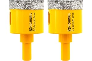 HIGHDRIL Diamond Core Drill Bit,2Pcs Diameter 38mm 1-1/2" with Triangle Shank Vacuum Brazed Hole Saw for Concrete Granite Mar