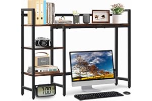 GYXZ Desktop Shelf, 45'' Desktop Organizer Shelf for Computer Monitor, 4 Tier Desktop Hutch Storage Rack for Home Office Dorm, Rustic Brown