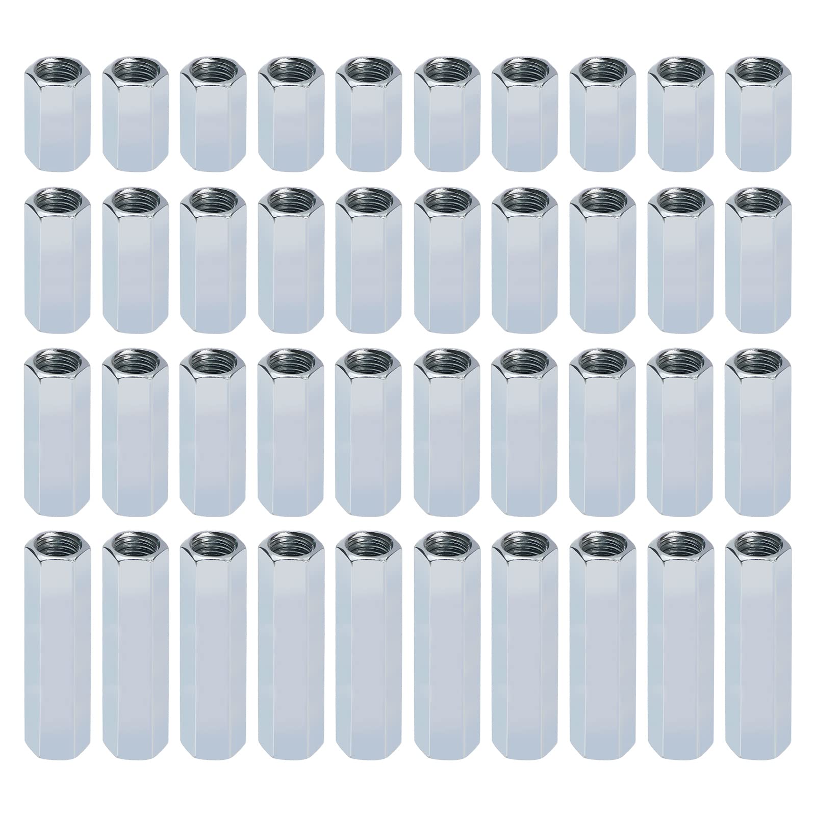 ECSiNG 40pcs Hexagon Long Rod Nut M8 Long Nuts M8 Hexagonal Nuts Carbon Steel Rod Nut Long Hex Nut Galvanised for Household Office Equipment Other Machines
