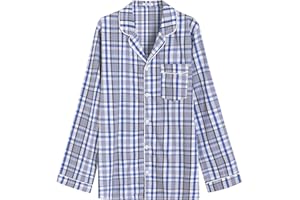 Latuza Men's Button Up Pajama Shirt Cotton Long Sleeve Sleep Shirt