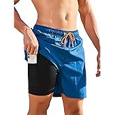 Mens Swimming Trunks Compression Liner Quick Dry Bathing Shorts with Zipper Pockets