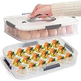 VitalYang Deviled Egg Container with Lid, Double Layer Egg Container, 36 Count Deviled Egg Tray- Secure Lock &amp; Handle, Stackable, Leak-Proof Design for Parties &amp; Catering, White