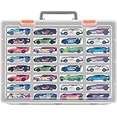 Xuerdon Toy Car Storage Case with 32 Foam Slots for Hot Wheels/for Matchbox | 1:64 Transparent Display Case for Car, Kids and Collectors, Carry or Wall Mount, Removable Foam, Box Only
