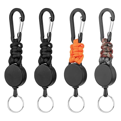 4pcs Retractable Keychain, Carabiner for Keys Retractable Badge Holder Badge Reel ID Holder Retractable Cord and Paracord Extendable Key Ring Belt Clip