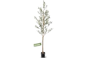 LYERSE 7ft Artificial Olive Tree Tall Fake Potted Olive Silk Tree with Planter Large Faux Olive Branches and Fruits Artificial Tree for Office House Living Room Home Decor