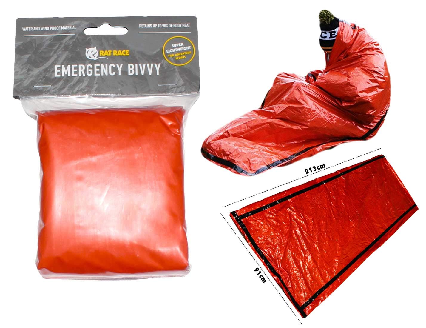 Rat Race Emergency Waterproof Orange Survival Bivvy Bag - Lightweight Thermal Foil, UK Adventure Company