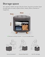 HNNHOME 45cm Round Linen Padded Storage Ottoman Charcoal view 3