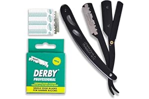 EQUINOX INTERNATIONAL Equinox Professional Straight Edge Razor with 100 Single Derby Blades 100% Stainless Steel Razor and Blades - Close Shaving Men's Manual Shaver - Disposable Blades -Barber Straight Razor Kit - Black
