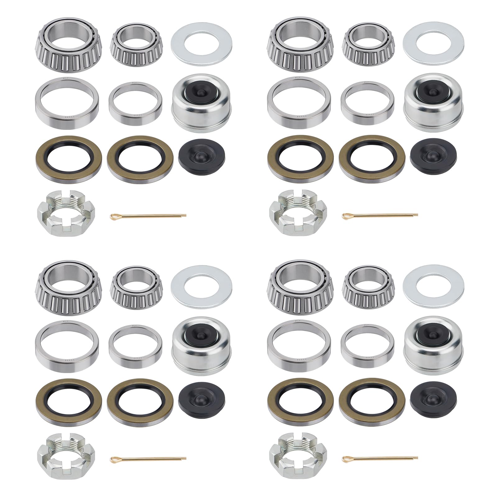 Photo 1 of Racewill 4 Sets 25580 14125A Boat Trailer Axles Bearing Kits, Grease Seals,Spindle Nuts, 2.72" Dust Caps and Rubber Plugs, Cotter Pins, Washers for 5200-7000 lb.Tandem Axles #D42 Spindle
