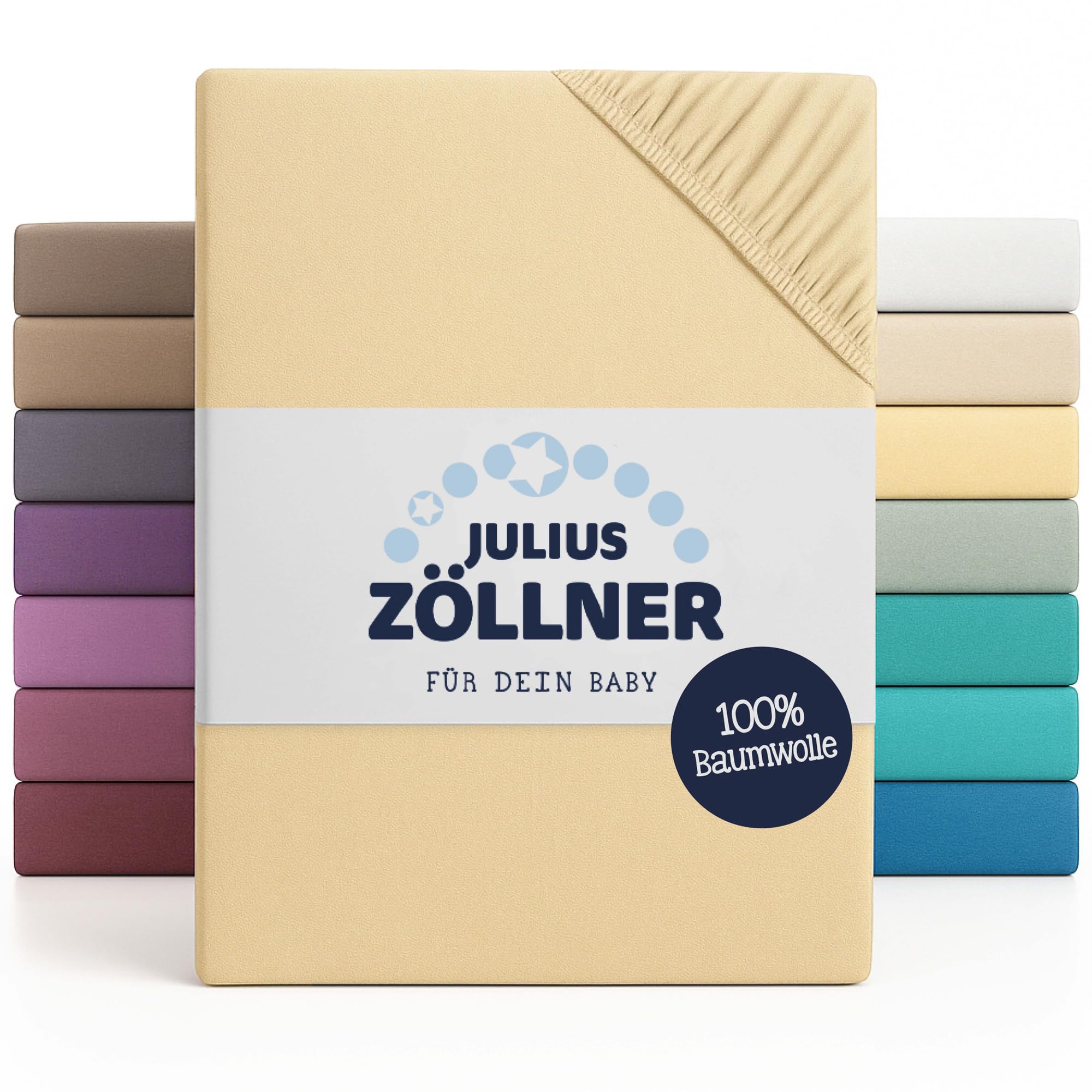 Julius Zöllner Jersey Fitted Sheet for Baby and Cot, 100% Jersey Cotton, Oeko-Tex Standard 100 Certified, Size: 60 x 120 cm / 70 x 140 cm, Pack of 2, Banana