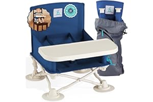 Hiccapop OmniBoost Travel Booster Seat with Tray for Baby | Folding Portable Baby Booster Seat for Dining Table, Camping, Beach, Grandma’s | Tip-Free Design Straps to Kitchen Chairs - Booster Chair