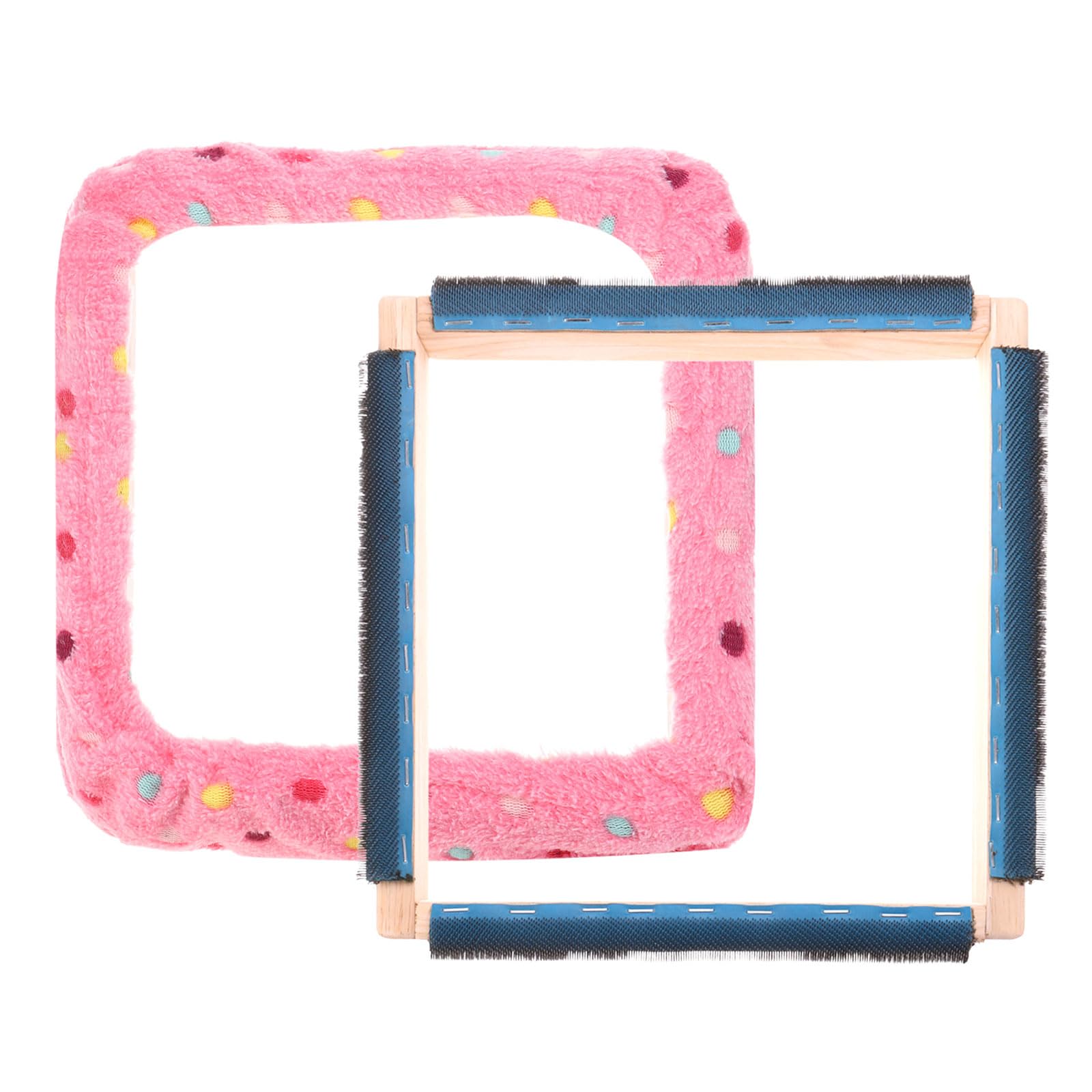 PATIKIL 9.8 x 9.8 Punch Needle Frame, Beech Wood Square Rug Hooking Embroidery Frame with Frame Flannel Cover for Cross Stitch DIY Art Crafts, Pink