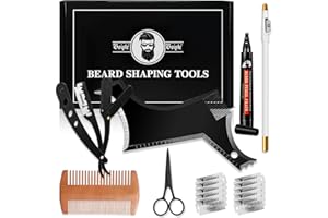 WOZUTUNT Beard Shaper for Men Beard Shaping Tools - Beard Template Guide, Professional Straight Edge Razor, 10 PCS Double Edge Blade, Barber Pencil, Beard Comb, Stainless Steel Scissor Mustache Lineup Tools