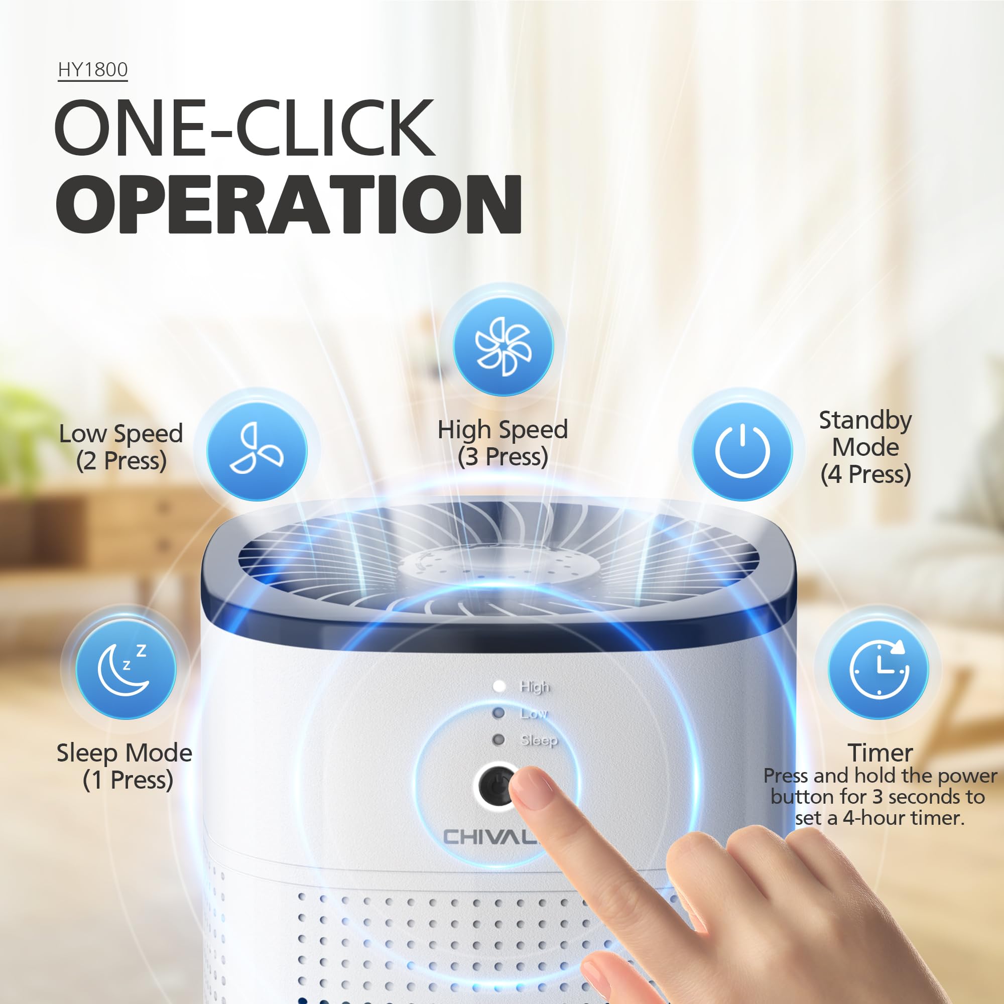 2 Pack CHIVALZ Air Purifiers for Bedroom with True HEPA Filter for Smoke, Dust, Pollen, Pet Dander, Small Air Purifiers for Home Bedroom, Quiet Air Cleaner with 24dB Sleep Mode, White & Black - Image 5