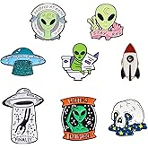 PH PandaHall 9Pcs Alien Theme Enamel Pins Spaceship Rocket Alloy Enamel Brooches Creative Punk Alien Enamel Backpack Pins Cute Cool Pins for Jackets Clothes (JEWB-SK0001-01-Yilisi)