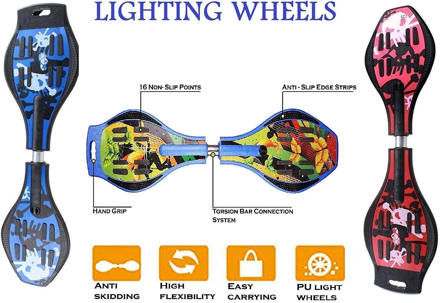Allien™ Wave/Skate Board with Carry Bag , LED Flash Colourful Lights on Wheels (Assorted Colour),Shock Proof Break 31 x 8 Inch)