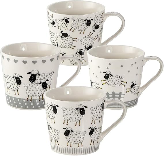 Handtassen-Tassen Set 4-teilig - Keramik 310ml Mit Untertassen & Löffeln