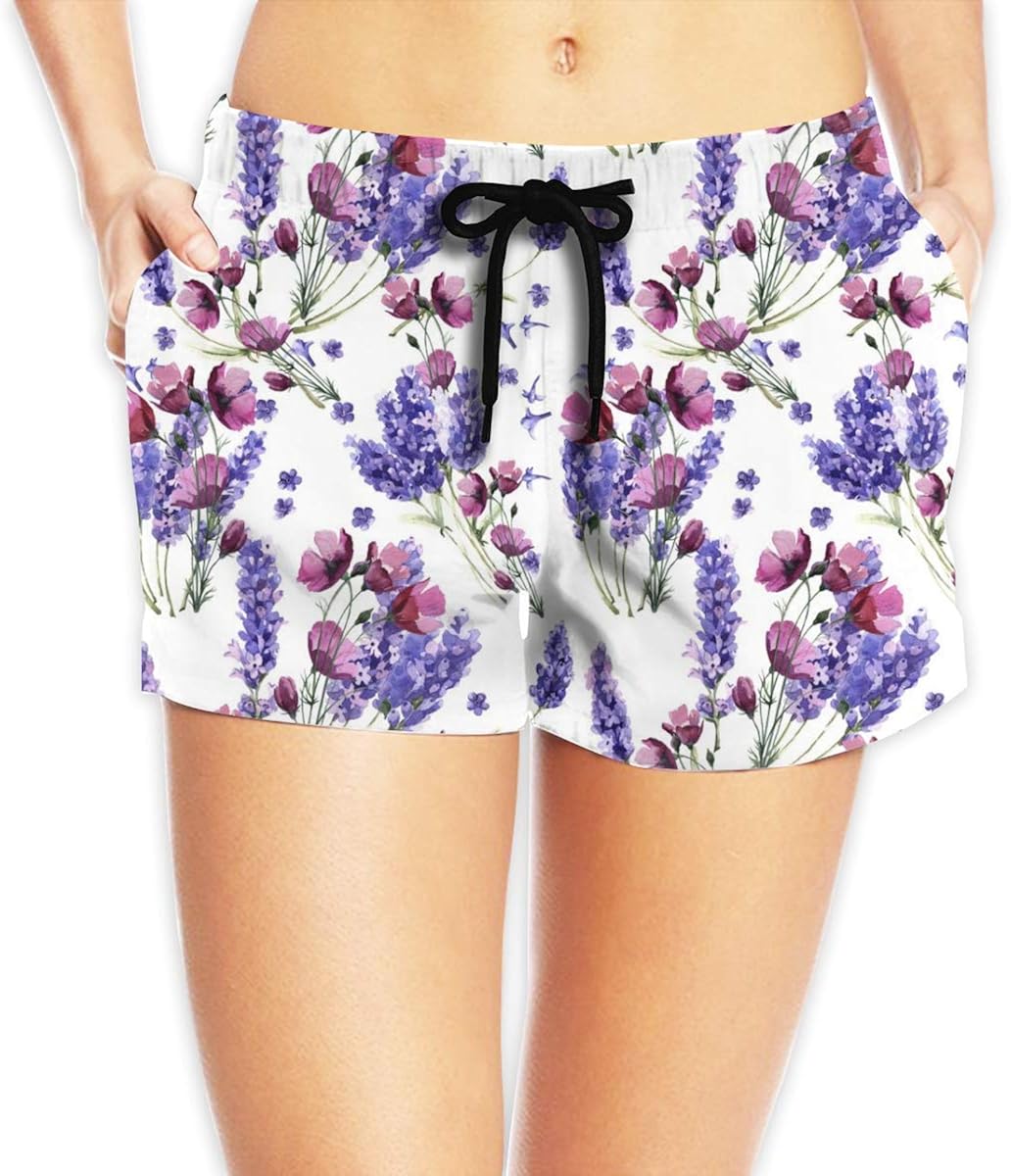 Redsheep Wildflower Lavender Flower Shorts de Playa para Mujer Shorts