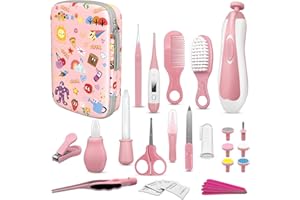 JIFTOK Baby Healthcare and Grooming Kit, 30 in 1 Baby Electric Nail Trimmer Set, Newborn Nursery Care Kit, Baby Essentials Set with Hair Brush Comb, Nail Clippers for Infant Toddlers Boys Girls (Pink)