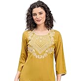 TWIN FEET Women’s Embroidered Short Kurti Tunic Top – Soft Liva Modal Fabric, Breathable & Eco-Friendly Ethnic Top