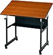 Alvin MM36-3-WBR MiniMaster Table Black Base with Woodgrain Top