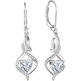 Rocayi Infinity Dangle Drop Earrings for Women 925 Sterling Silver Leverback Earrings Love Heart Birthstone Jewelry Gifts for Women Wife Girlfriend Mother Daughter Her