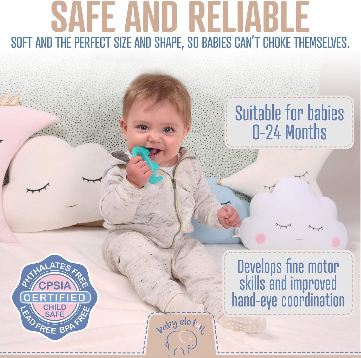 Baby Teething Toys - BPA Free Silicone Toy - Cute, Easy to Hold, Soft and Highly Effective Elephant Teether - Unique Teethers Best for 0-6 6-12 Months Boy or Girl Christmas Gifts Stocking Stuffers : Baby