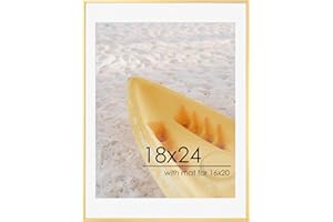 FLYJOE 18x24 Metal Picture Frame For Wall With Mat For 16x20, 18''x24'' Aluminum Photo Frames With Tempered Glass For Home Decor, Minimalist Modern Poster Frame Horizontal And Vertical Formats, Gold