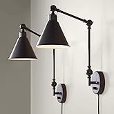 360 Lighting Wray Modern Industrial Vertical Adjustable Swing Arm Plug in Wall Lights Set of 2 Lamps Dark Bronze Light Fixtur
