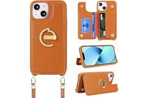 Ｈａｖａｙａ Crossbody Phone case for iPhone 13 Mini case with Strap for Women iPhone 13 Mini case with Card Holder iPhone 13 Mini Wallet case Leather Cover with Credit Card Slot-Brown