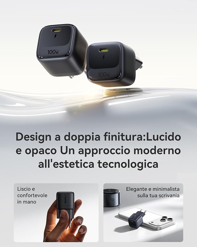 Enerfill Caricatore USB C 100W, caricatore rapido PD compatto, alimentatore GaN per MacBook Pro/Air, iPad Pro, iPhone 17/16/15, Samsung Galaxy S25/S24, laptop (cavo USB-C da 1m incluso)