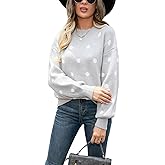 chouyatou Women's Vintage Polka Dot Pullover Sweaters Color Block Crewneck Casual Slouchy Sweater Jumper Tops