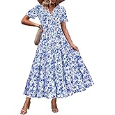 TIYOMI Women Plus Size Dress Boho V Neck Short Sleeve Beach Maxi Dresses Floral/Stripe/Leaves/Lemon XL-5XL