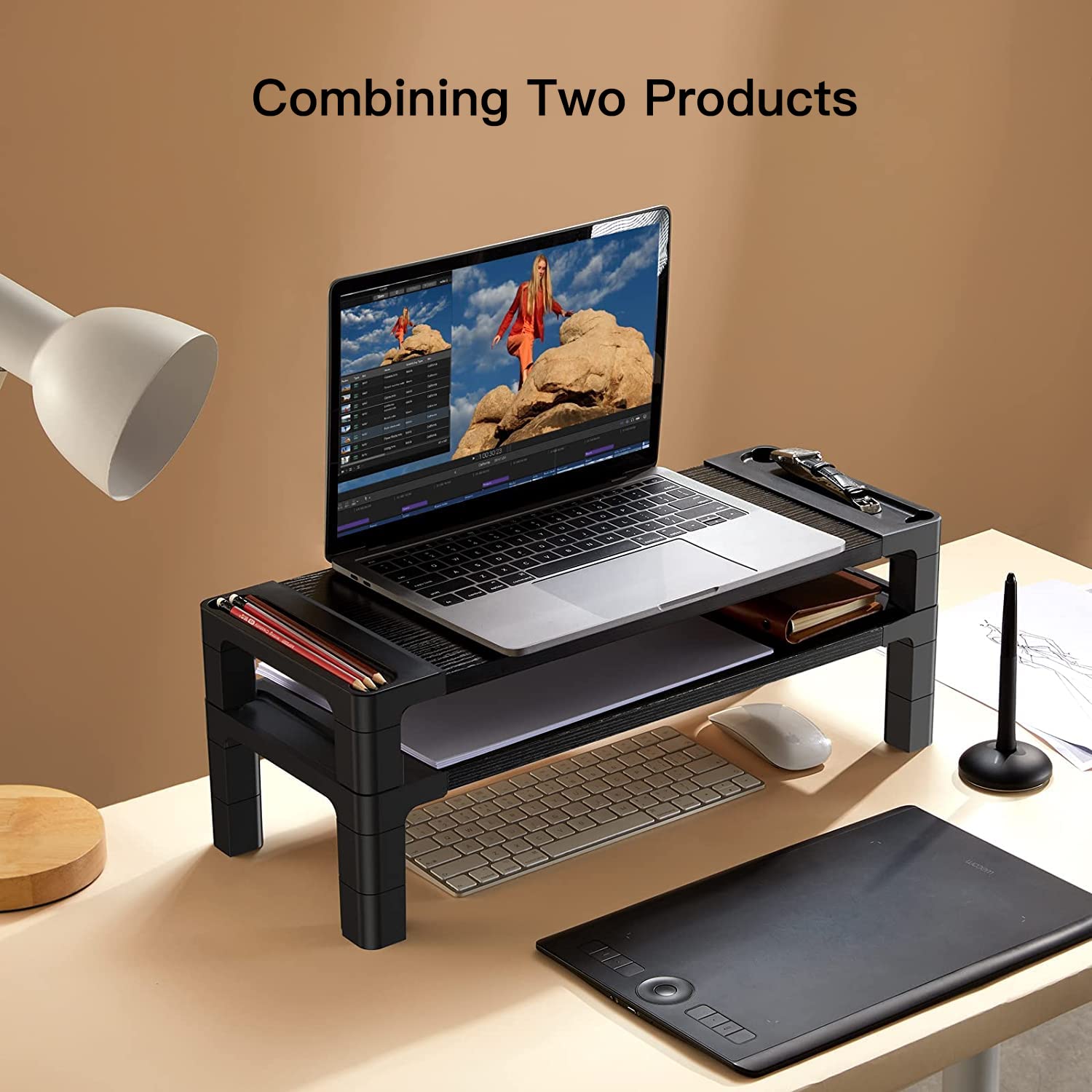 HUANUO Computer Monitor Stand Riser, Adjustable Laptop Stand Riser, Monitor Stand for Desk, Height Adjustable Desk Organizer for Laptops, Computers, Printers, PC, Desktop