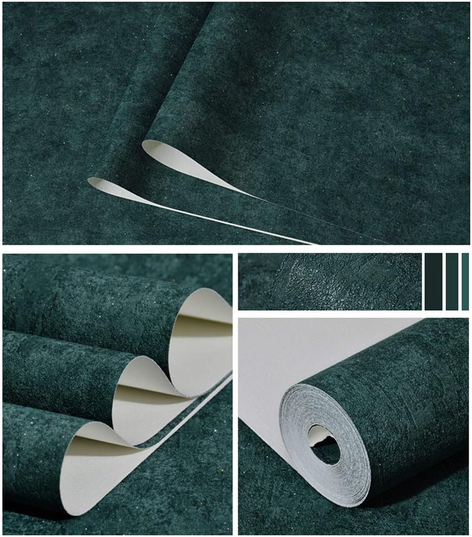 Wallpaper PVC Simple Bedroom Living Room Embossed Wallpaper Background Wall Dark Green