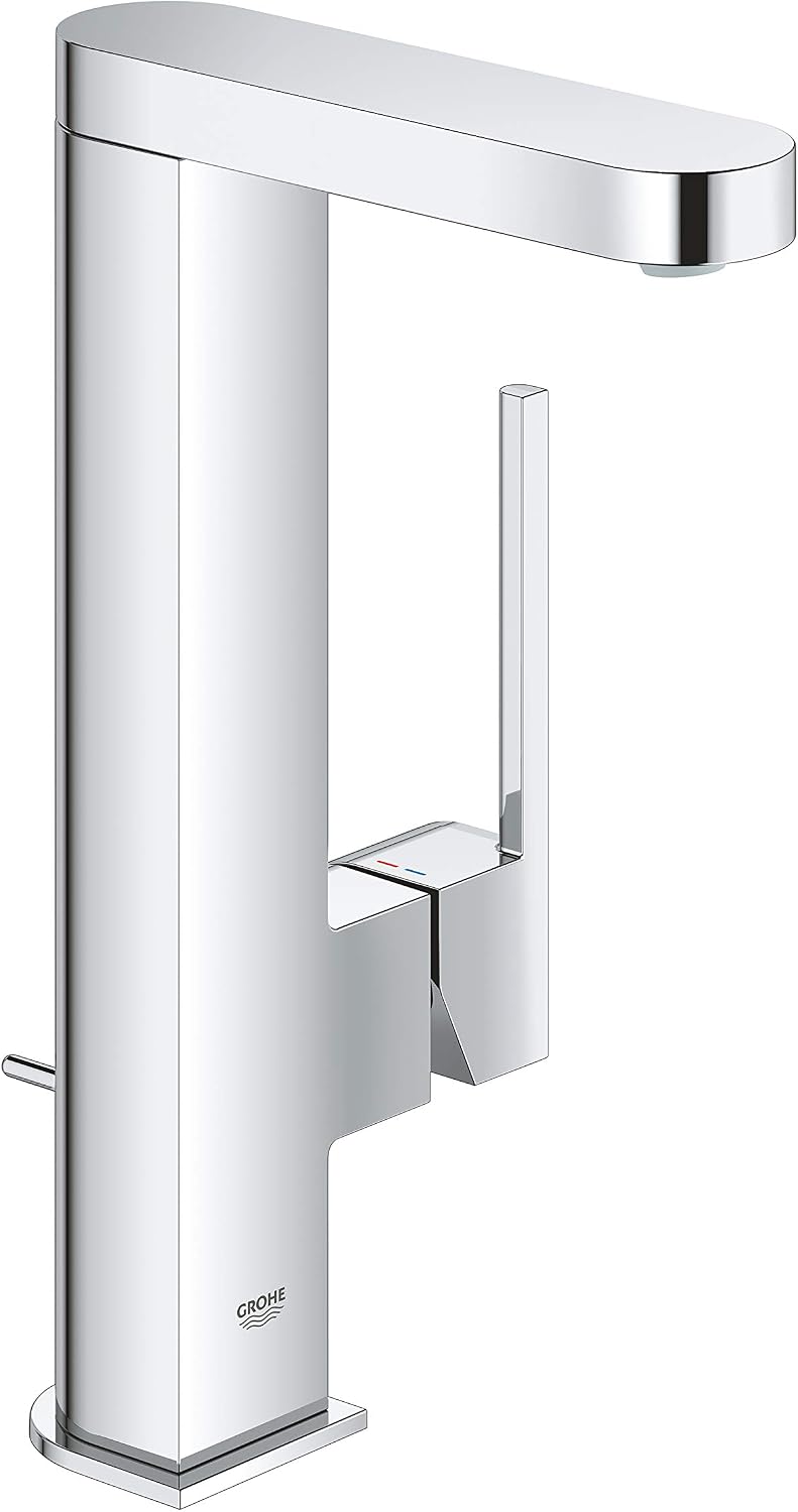 GROHE Plus Single Lever Basin Mixer, L-Size, Swivel Spout, Pop-Up Waste Set. Water-Saving Tap in Chrome Finish. 23851003