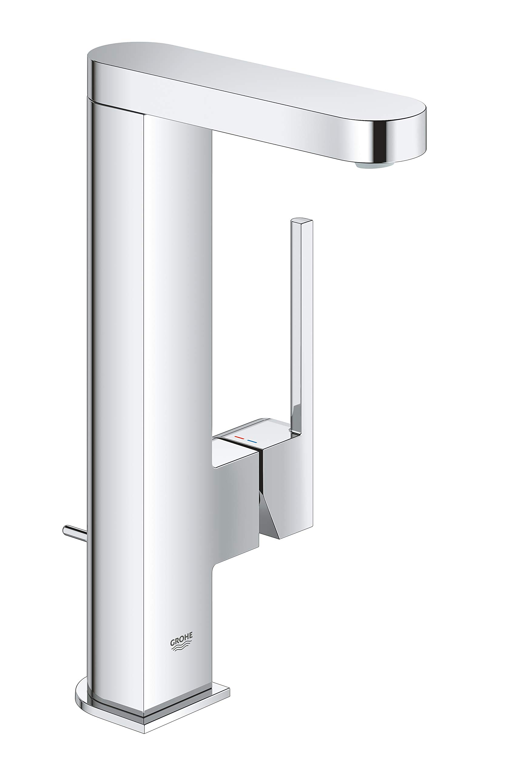GROHE Plus Single Lever Basin Mixer, L-Size, Swivel Spout, Pop-Up Waste Set. Water-Saving Tap in Chrome Finish. 23851003