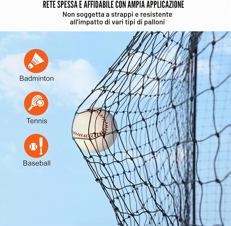 Rete da battuta da baseball per allenamento per battuta da baseball portatile per pratica con porta e borsa per il trasporto, 35FT (SOLO RETE)